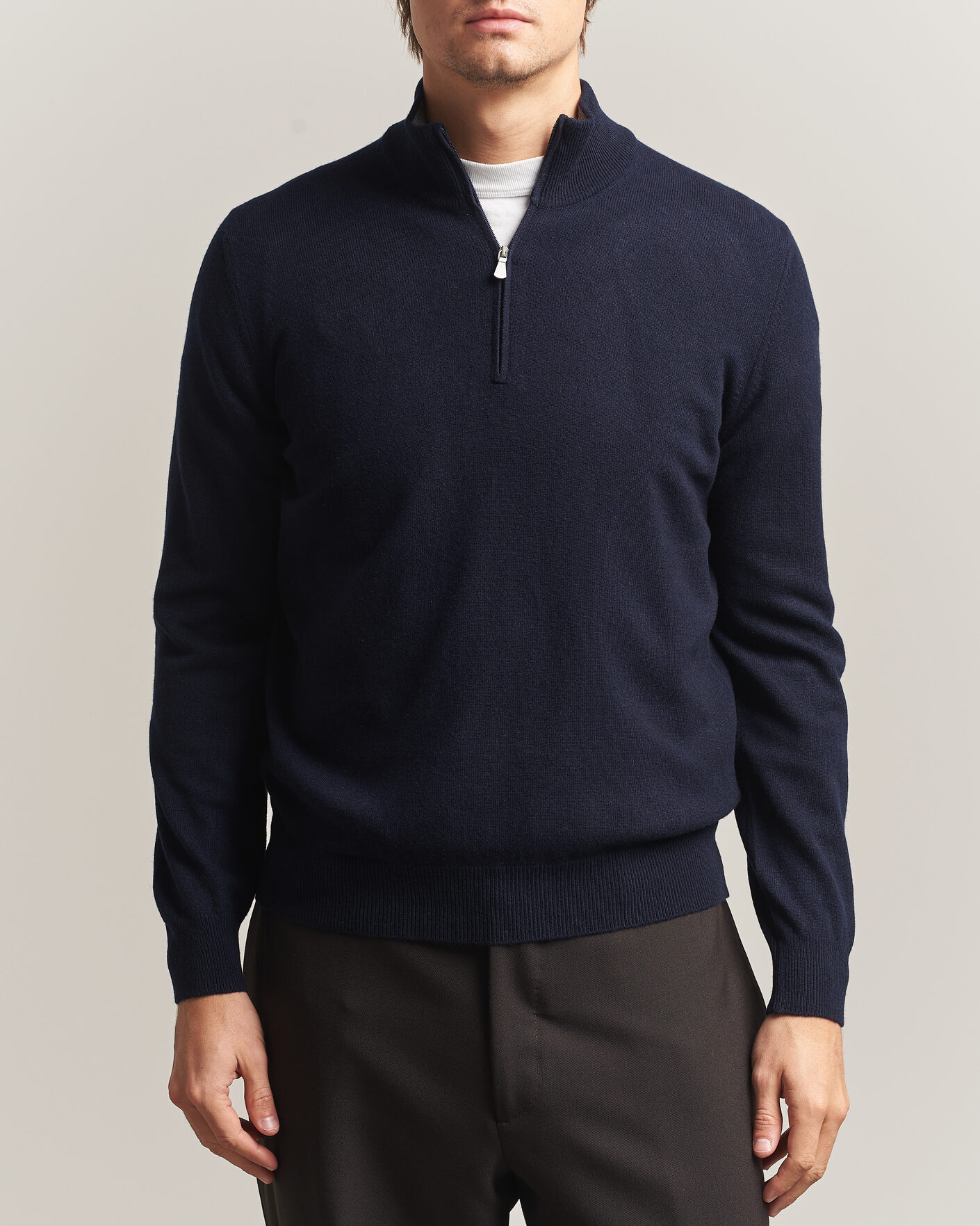 Mies | Puserot | Gran Sasso | Wool/Cashmere Half Zip Navy