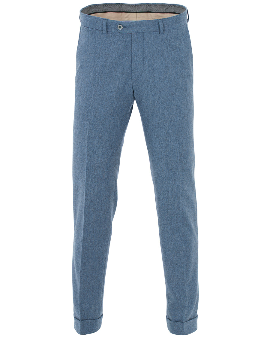 Mies | Housut | Oscar Jacobson | Dean Turn Up Flannel Trousers Light Blue