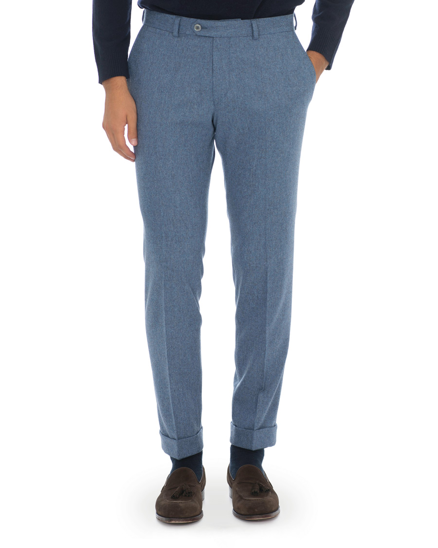 Mies | Housut | Oscar Jacobson | Dean Turn Up Flannel Trousers Light Blue