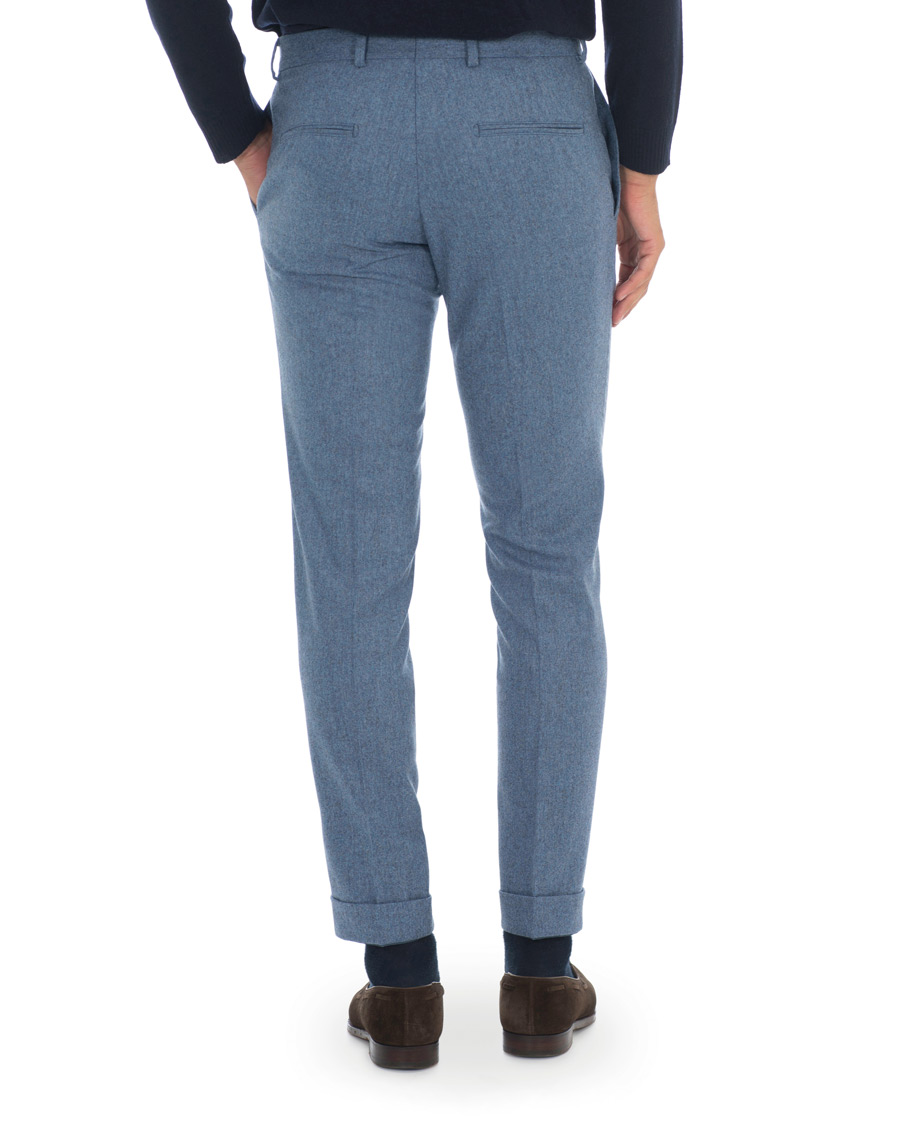 Mies | Housut | Oscar Jacobson | Dean Turn Up Flannel Trousers Light Blue