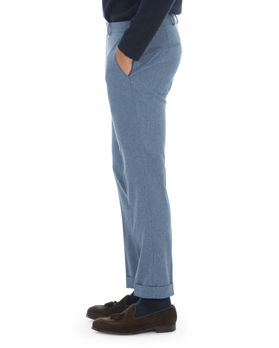 Mies | Housut | Oscar Jacobson | Dean Turn Up Flannel Trousers Light Blue