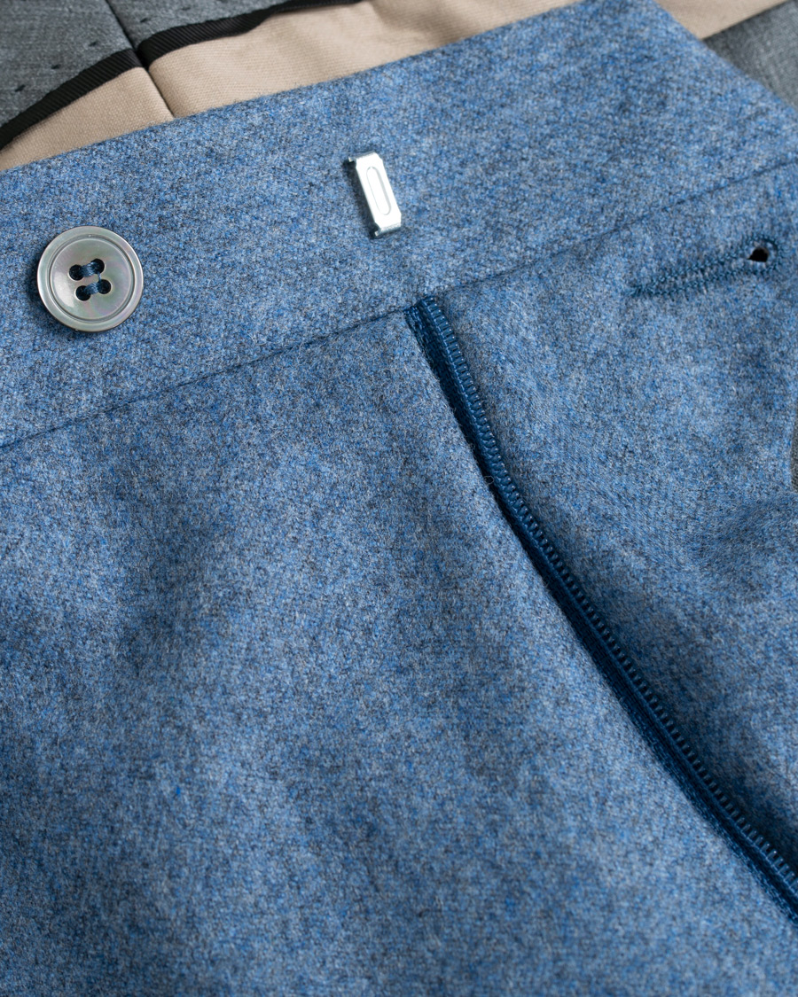 Mies | Housut | Oscar Jacobson | Dean Turn Up Flannel Trousers Light Blue