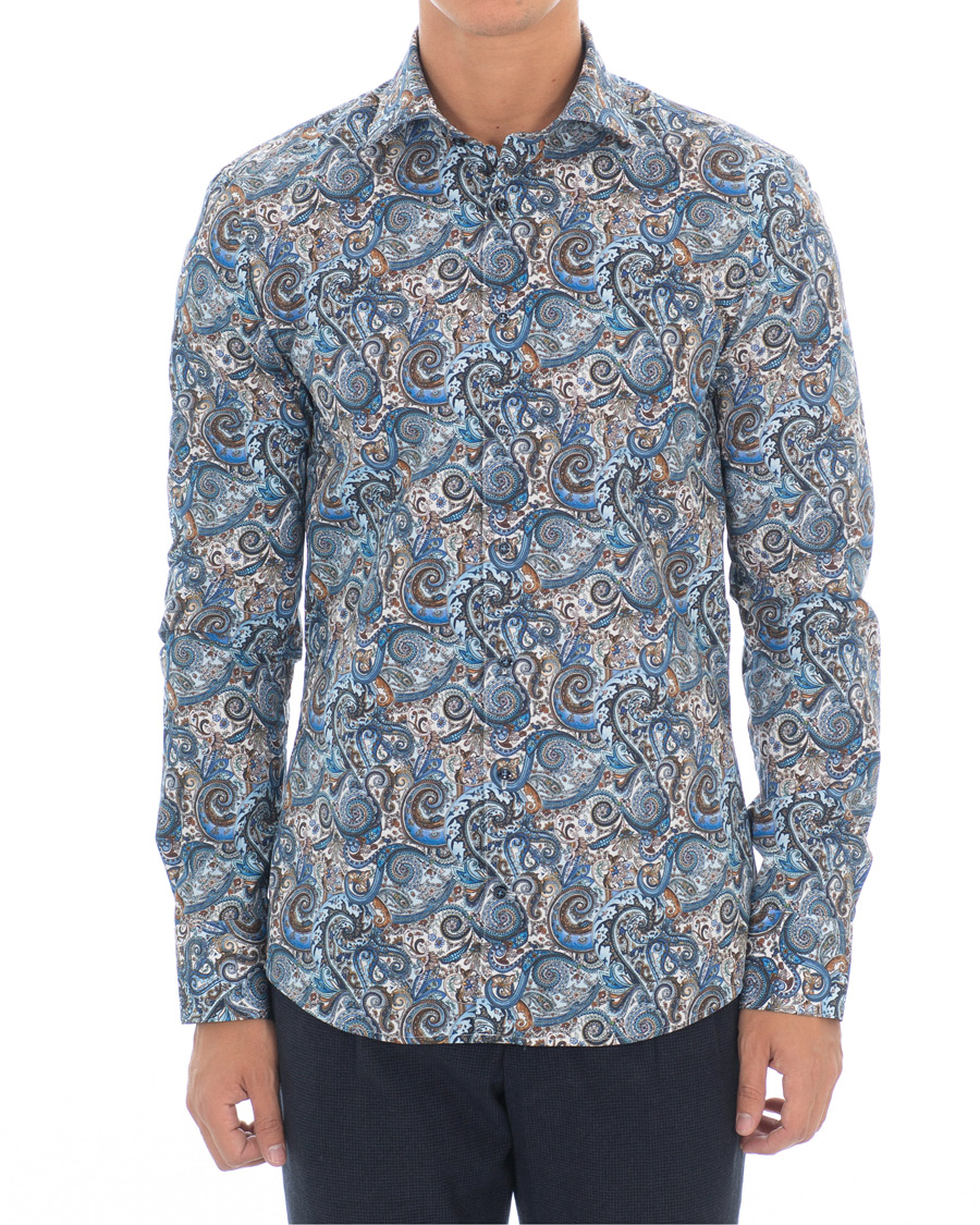 Mies | Kauluspaidat | Stenströms | Slimline Printed Paisley Shirt White/Blue