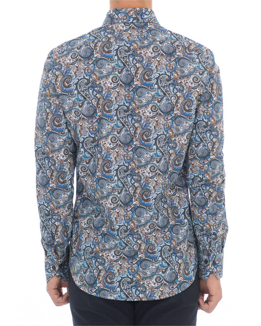 Mies | Kauluspaidat | Stenströms | Slimline Printed Paisley Shirt White/Blue