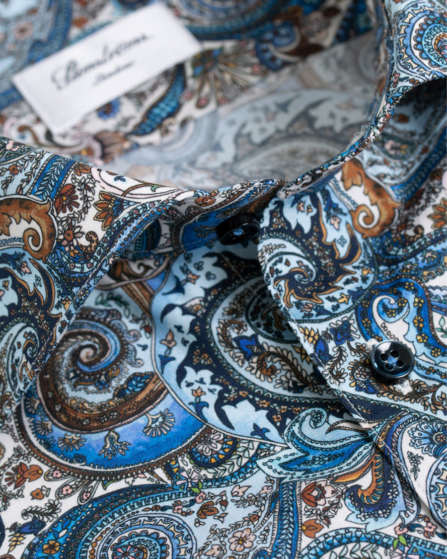 Mies | Kauluspaidat | Stenströms | Slimline Printed Paisley Shirt White/Blue