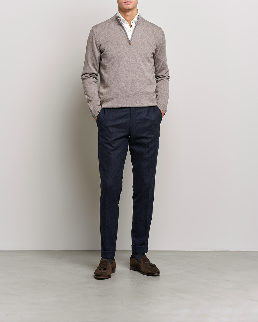 Mies | Puserot | Stenströms | Merino Half Zip Mud Brown