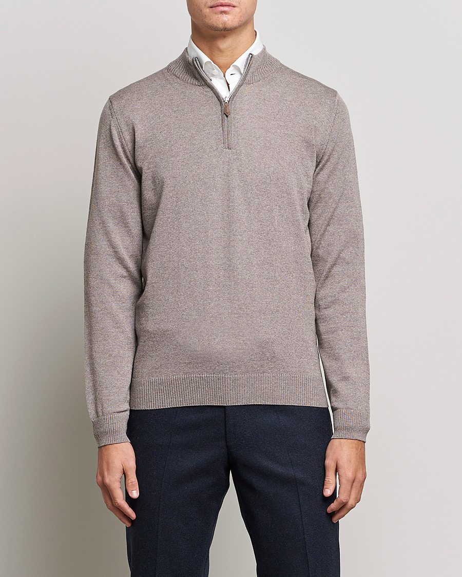 Mies | Puserot | Stenströms | Merino Half Zip Mud Brown
