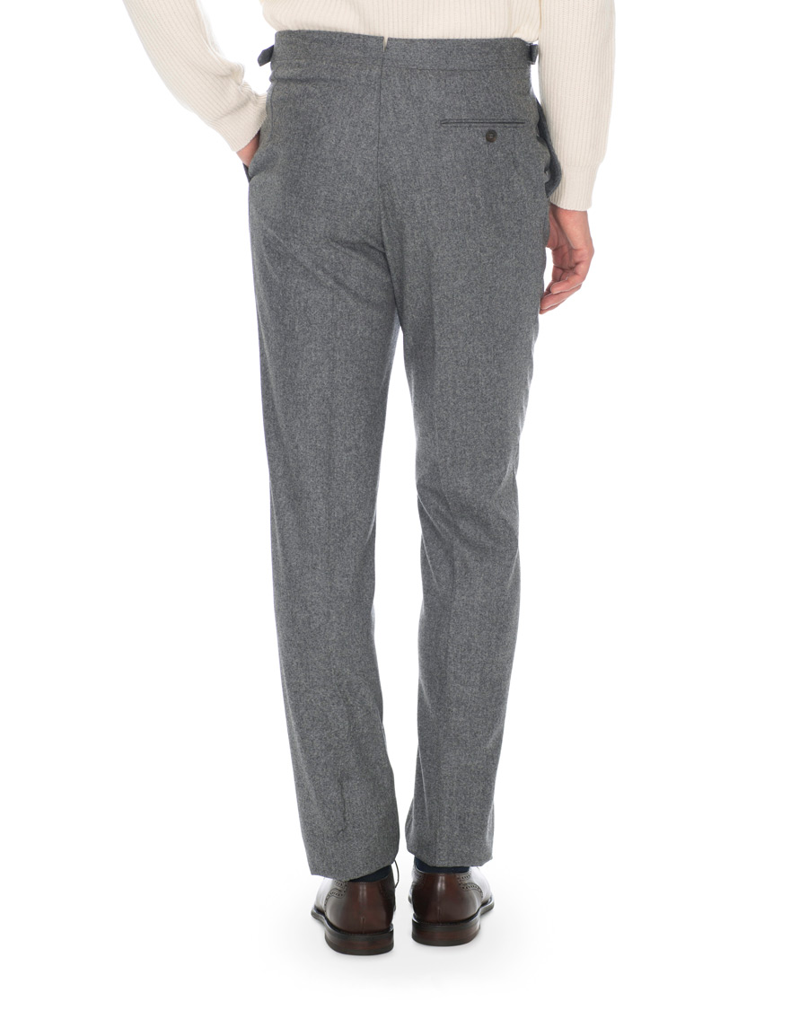 Mies | Housut | Berg&Berg | Arnold Pleated Side Adjuster Flanell Trousers Mid Grey