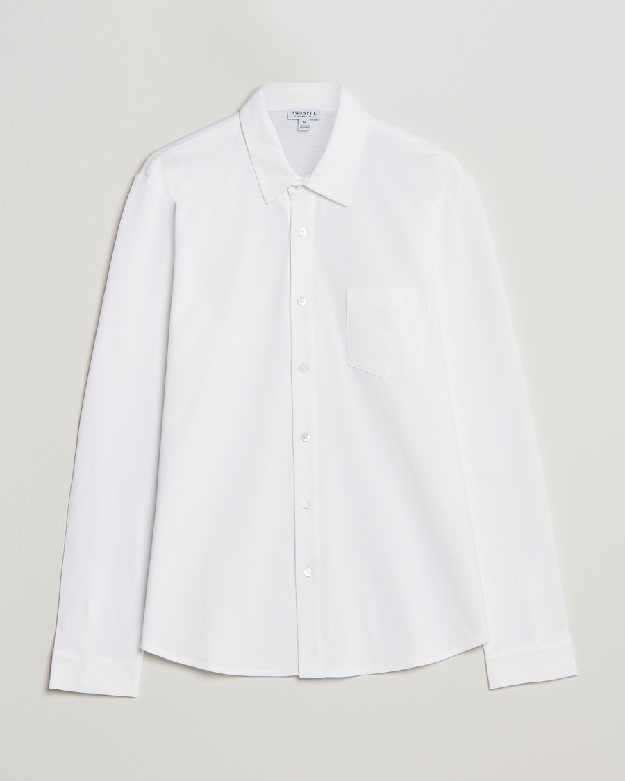 Mies |  | Sunspel | Long Sleeve Pique Shirt White