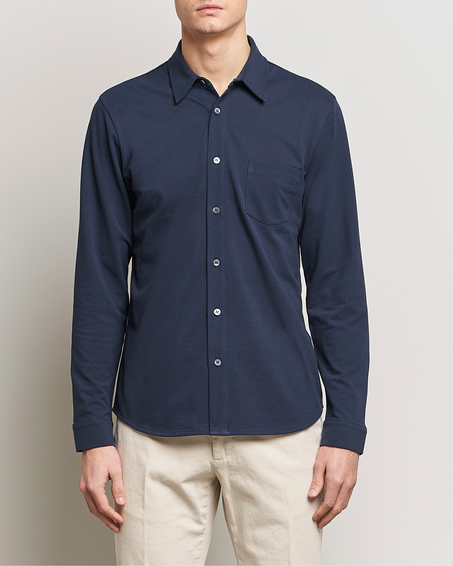 Mies | Best of British | Sunspel | Long Sleeve Button Down Pique Shirt Navy