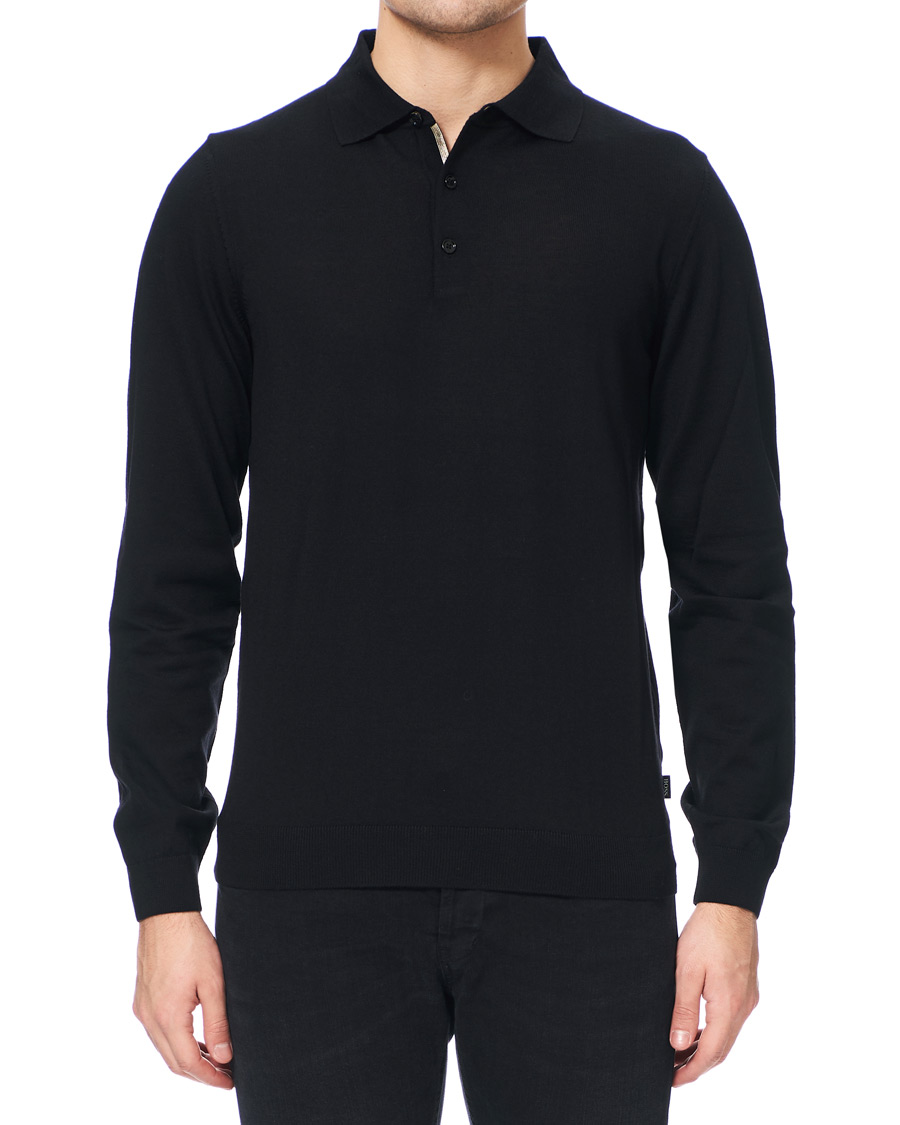 Mies | Puserot | BOSS BLACK | BOSS Grayson Extra Fine Merino Knitted Poloshirt Black