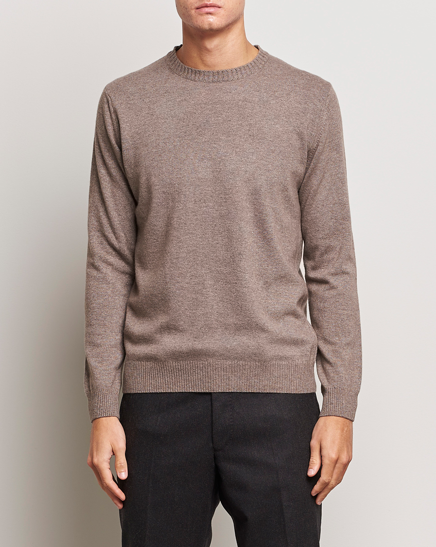 Mies |  | Oscar Jacobson | Valter Wool/Cashmere Round Neck Light Brown