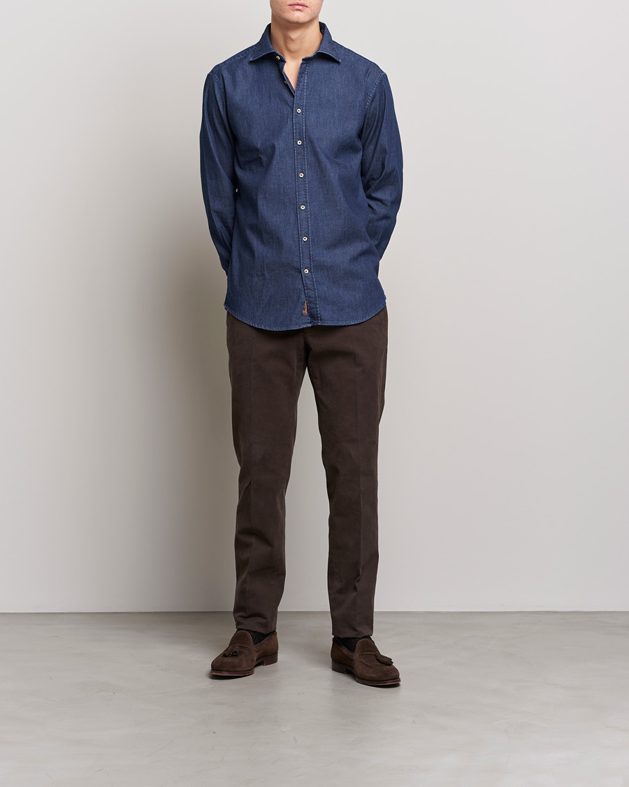 Mies | Farkkupaidat | Stenströms | Fitted Body Garment Washed Shirt Dark Denim