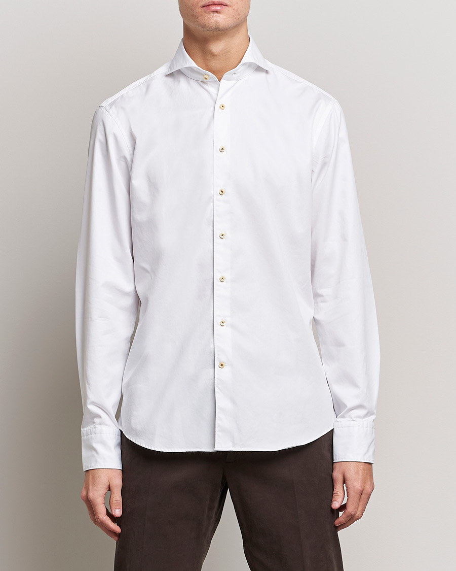 Mies |  | Stenströms | Fitted Body Washed Cotton Plain Shirt White