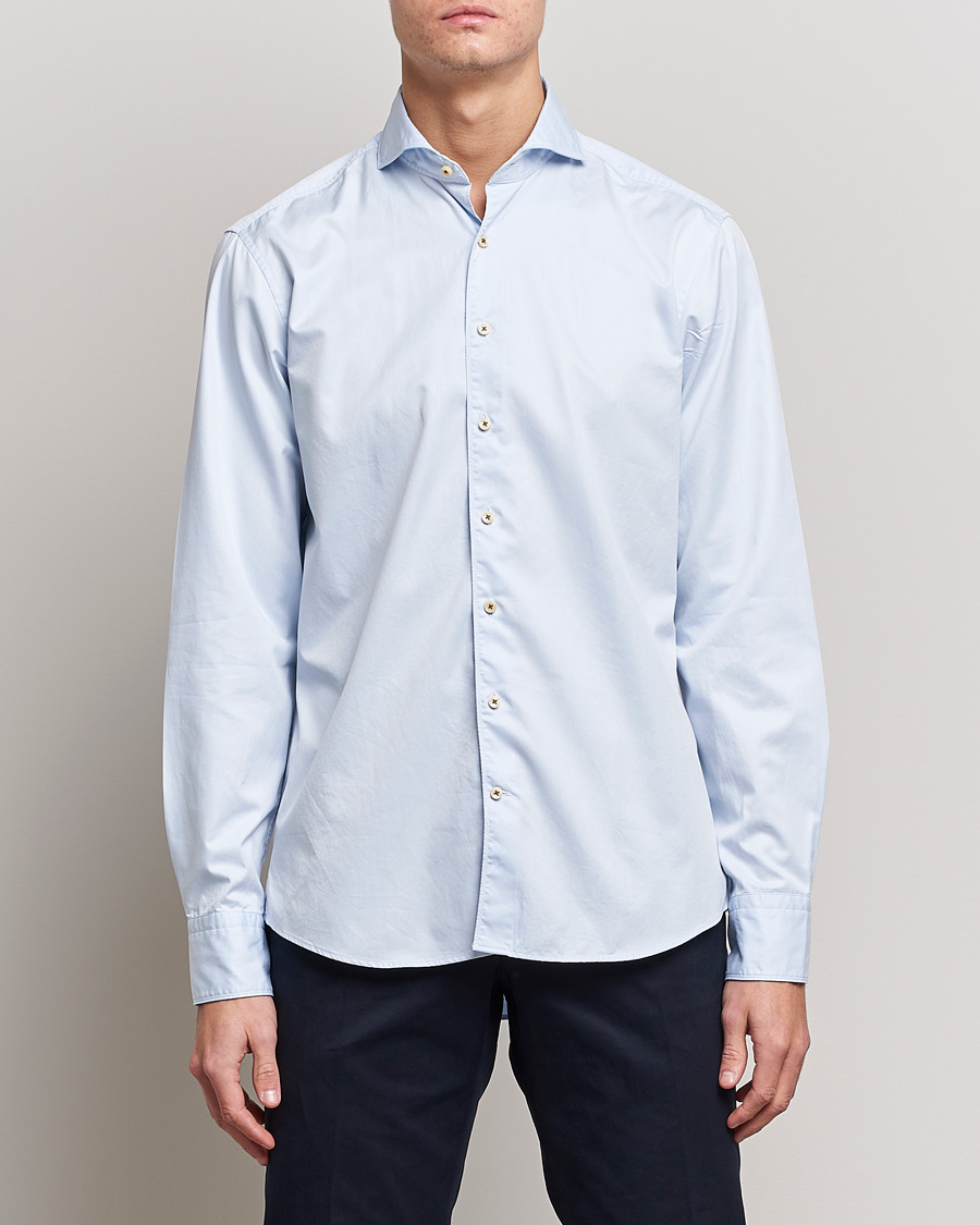 Mies |  | Stenströms | Fitted Body Washed Cotton Plain Shirt Light Blue