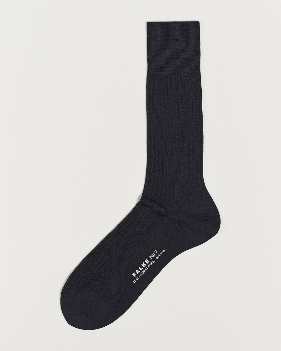 Miehet |  | Falke | No. 7 Finest Merino Ribbed Socks Dark Navy