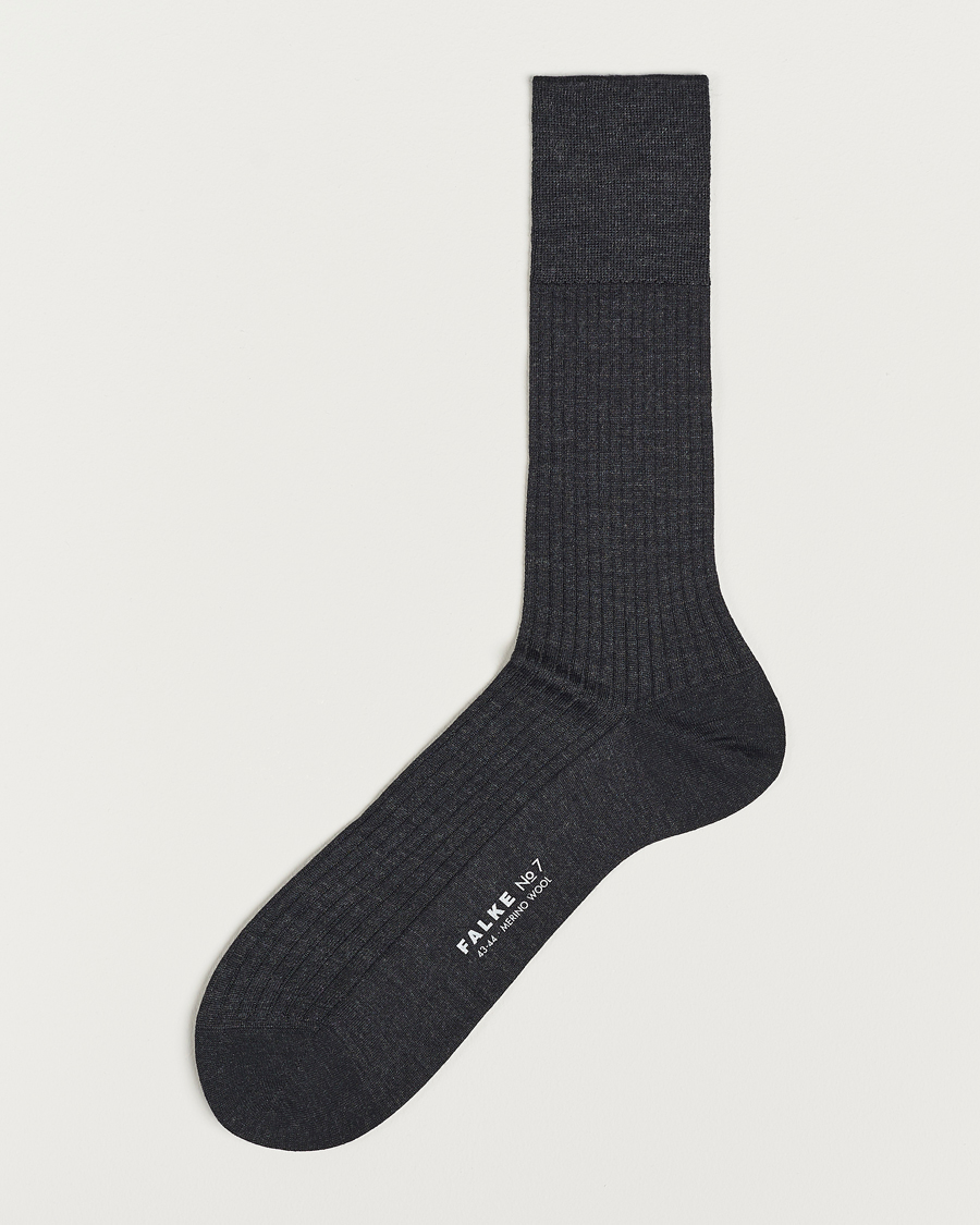 Miehet |  | Falke | No. 7 Finest Merino Ribbed Socks Anthracite Melange
