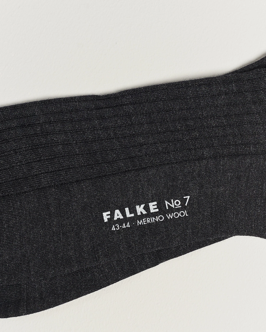 Mies |  | Falke | No. 7 Finest Merino Ribbed Socks Anthracite Melange