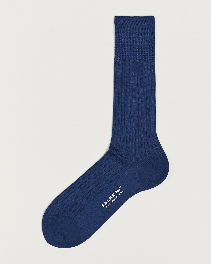 Mies |  | Falke | No. 7 Finest Merino Ribbed Socks Royal Blue