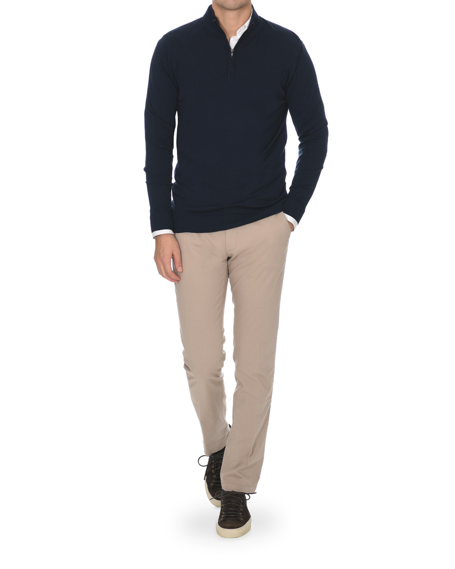 Mies | Vetoketjulliset puserot | Sunspel | Merino Half Zip Sweater Light Navy