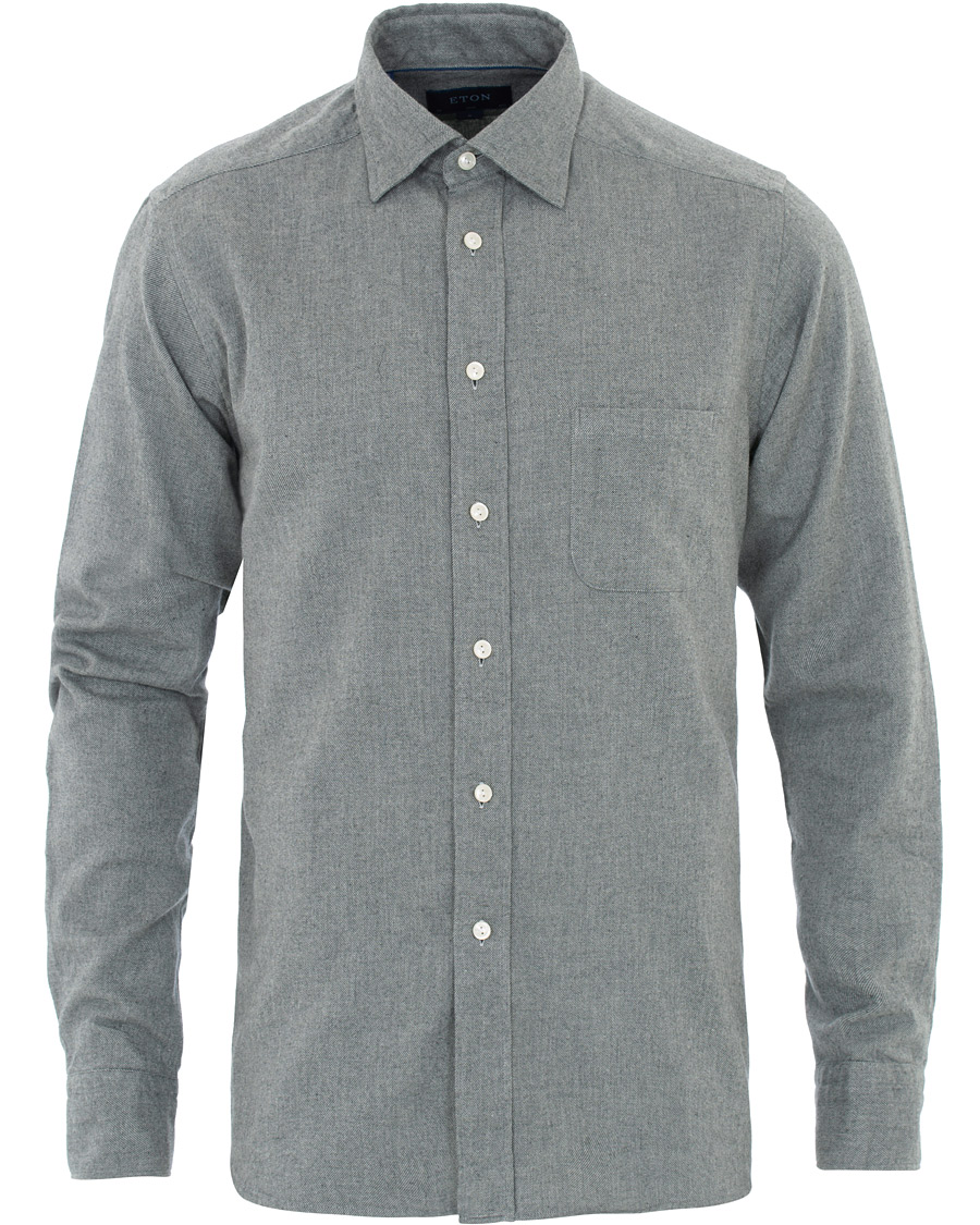Mies | Kauluspaidat | Eton | Slim Fit Flannel Button Under Shirt Light Grey