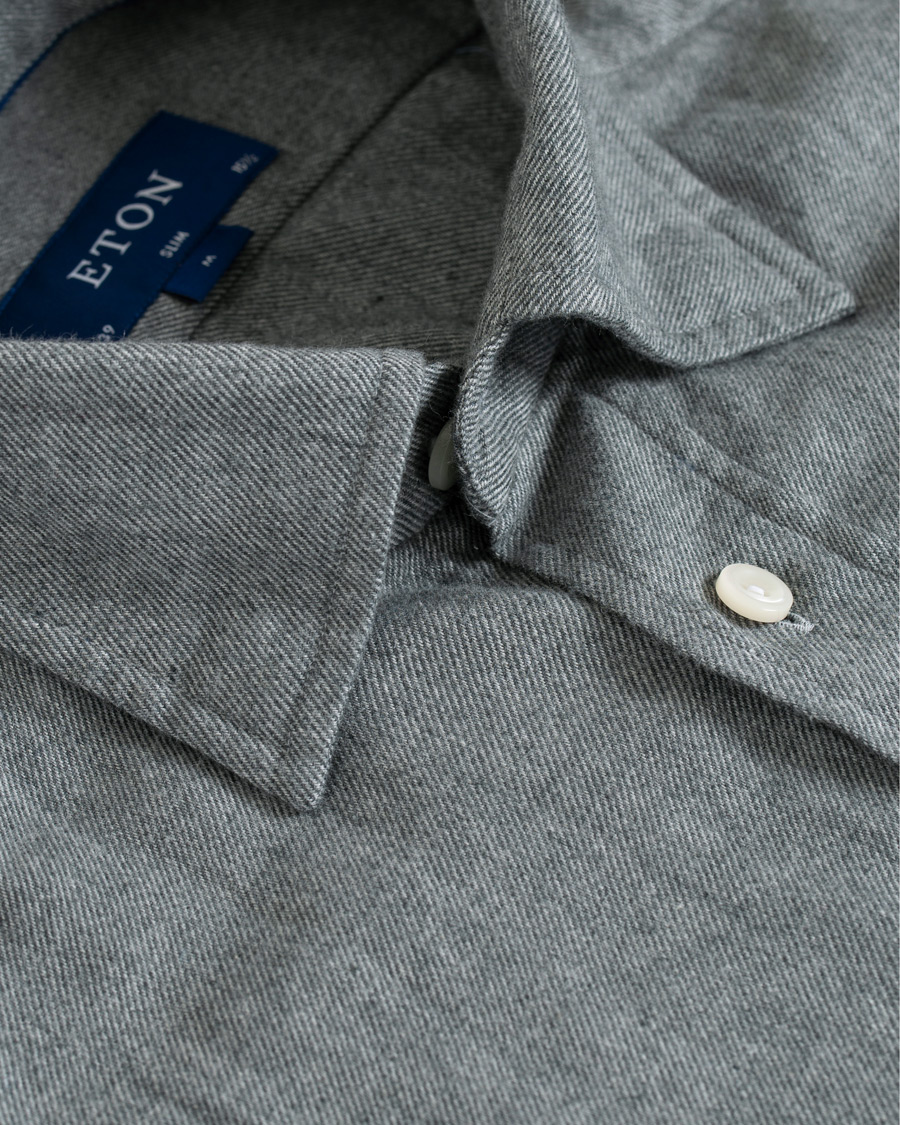 Mies | Kauluspaidat | Eton | Slim Fit Flannel Button Under Shirt Light Grey