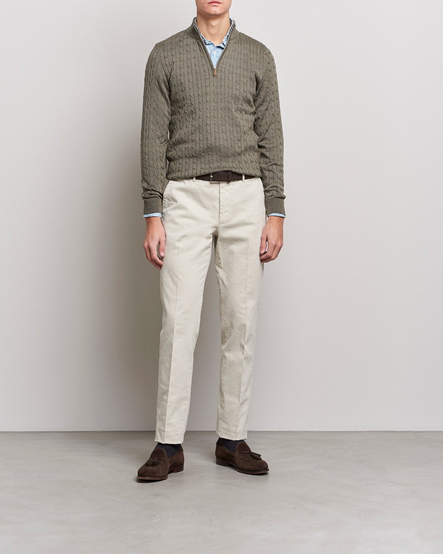 Mies | Vain Care of Carlilta | Stenströms | Merino Wool Cable Half Zip Olive
