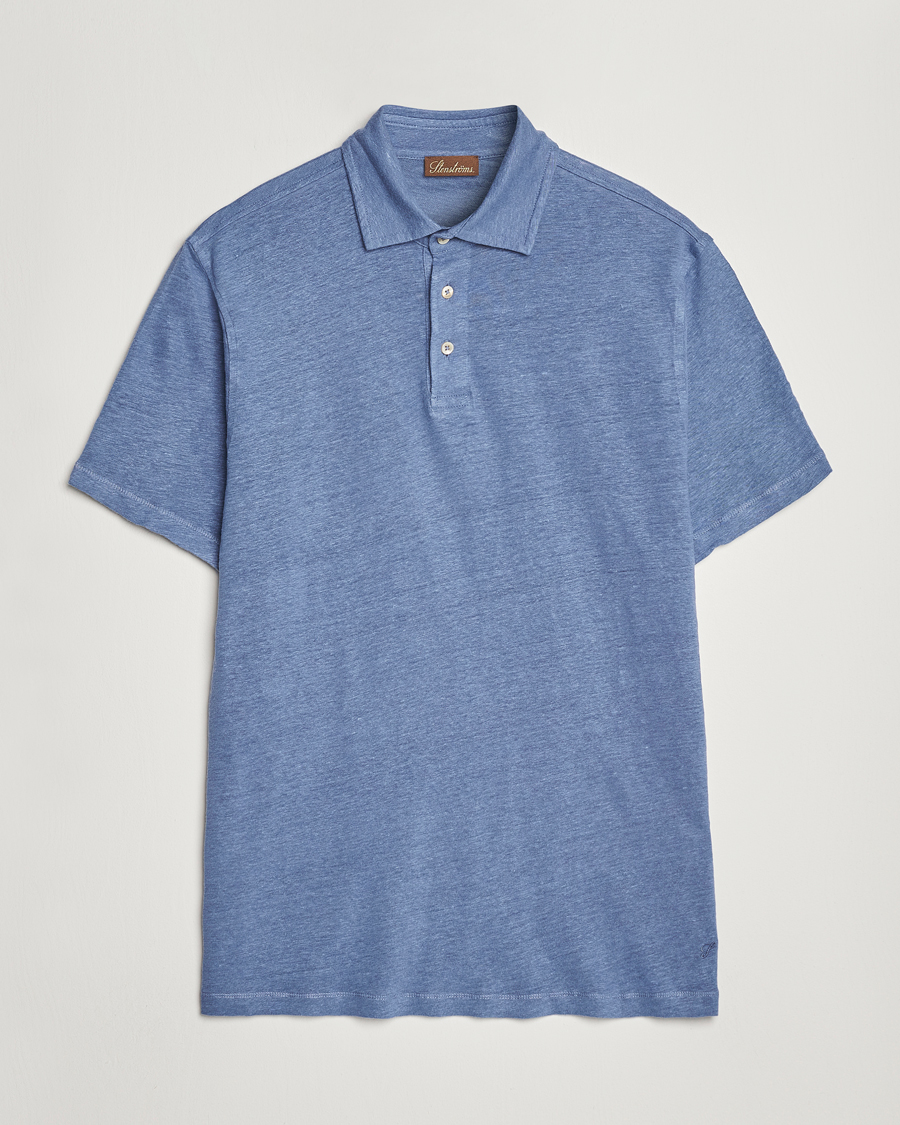 Mies | Pikeet | Stenströms | Linen Polo Shirt Mid Blue