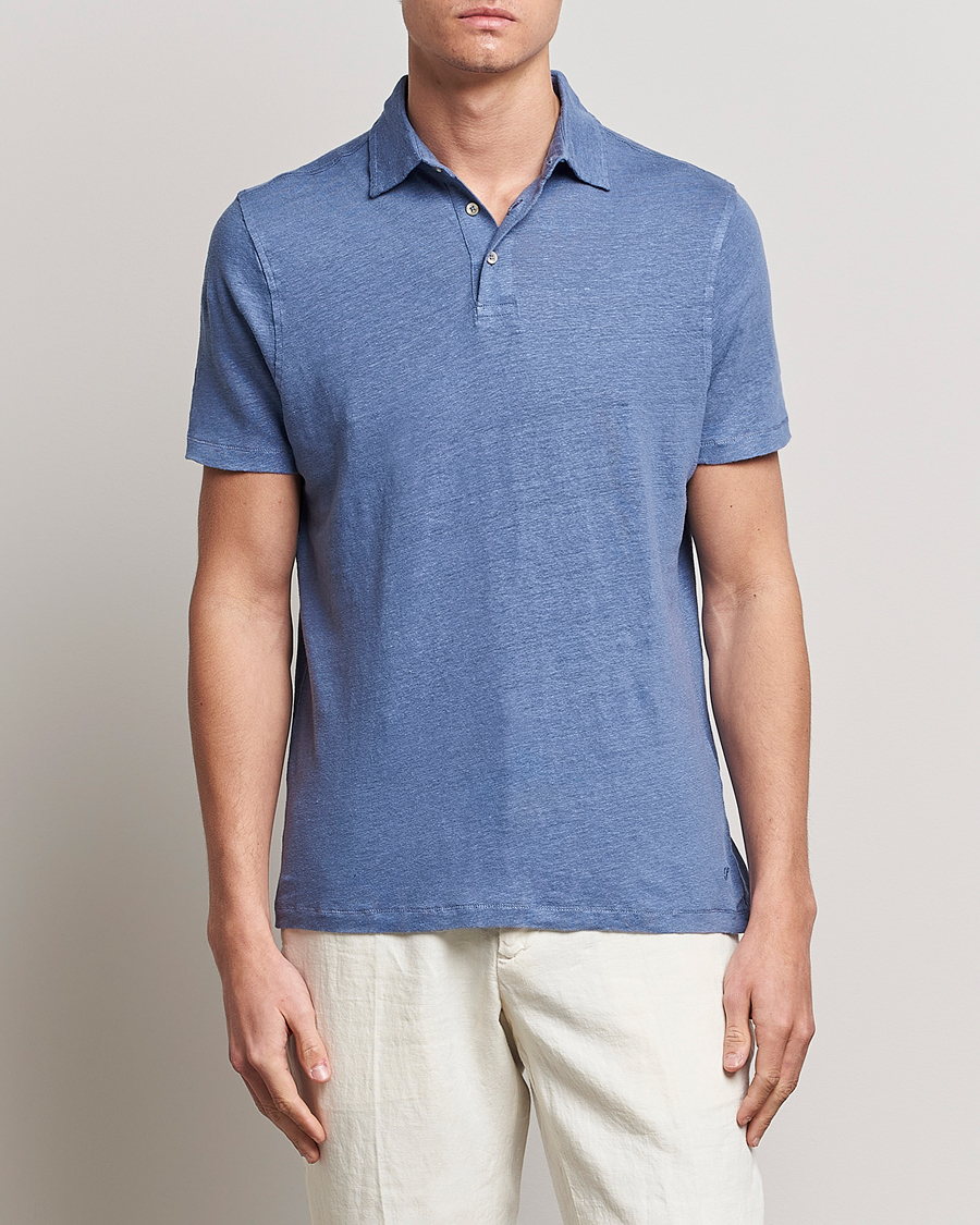 Mies | Pikeet | Stenströms | Linen Polo Shirt Mid Blue