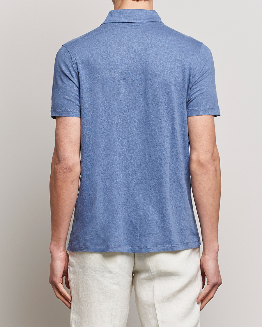 Mies | Pikeet | Stenströms | Linen Polo Shirt Mid Blue