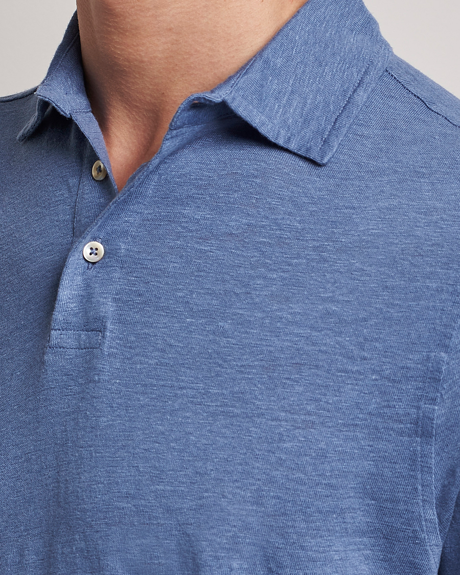Mies | Pikeet | Stenströms | Linen Polo Shirt Mid Blue