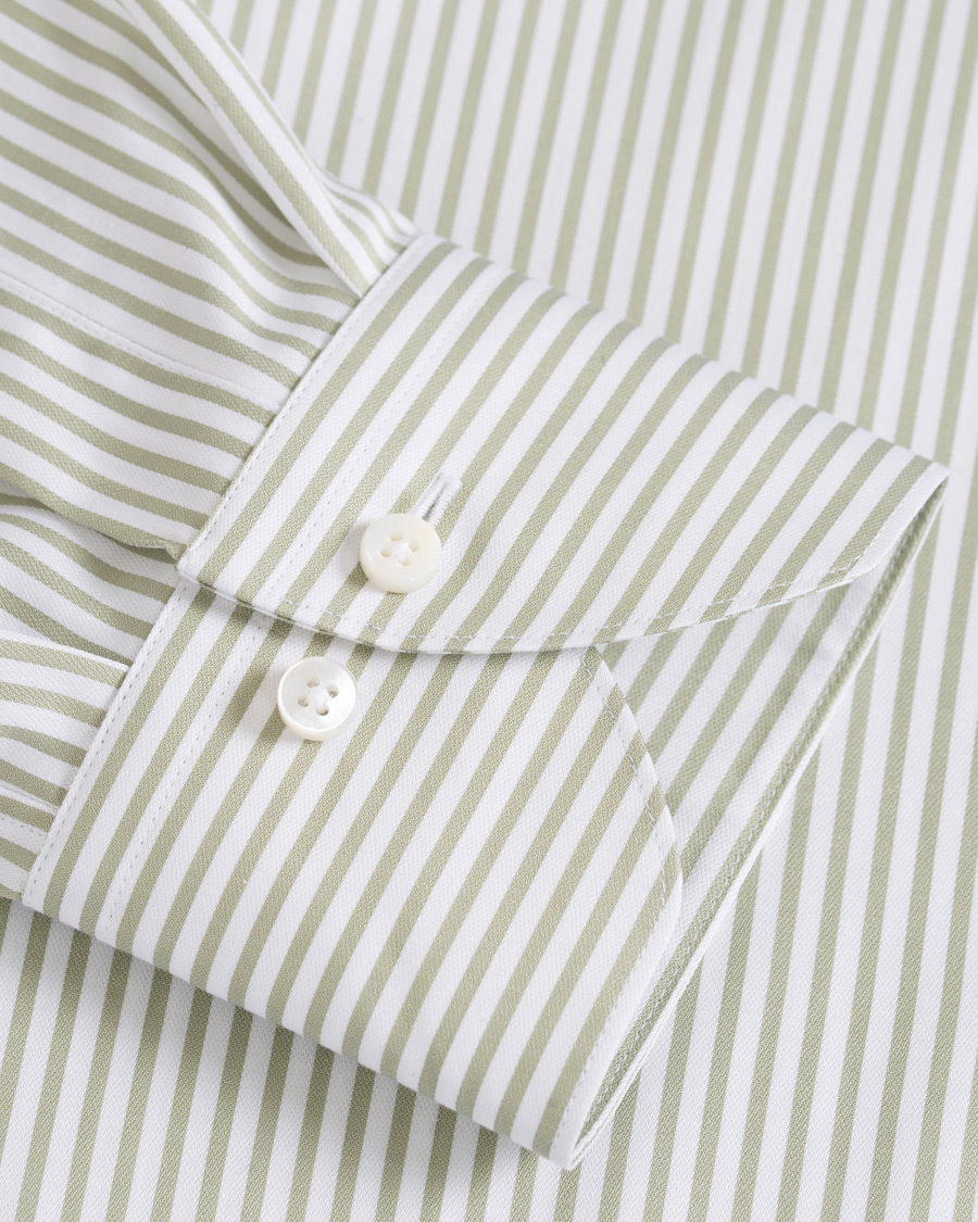 Mies | Kauluspaidat | Stenströms | Slimline Striped Twill Button Down Shirt Green