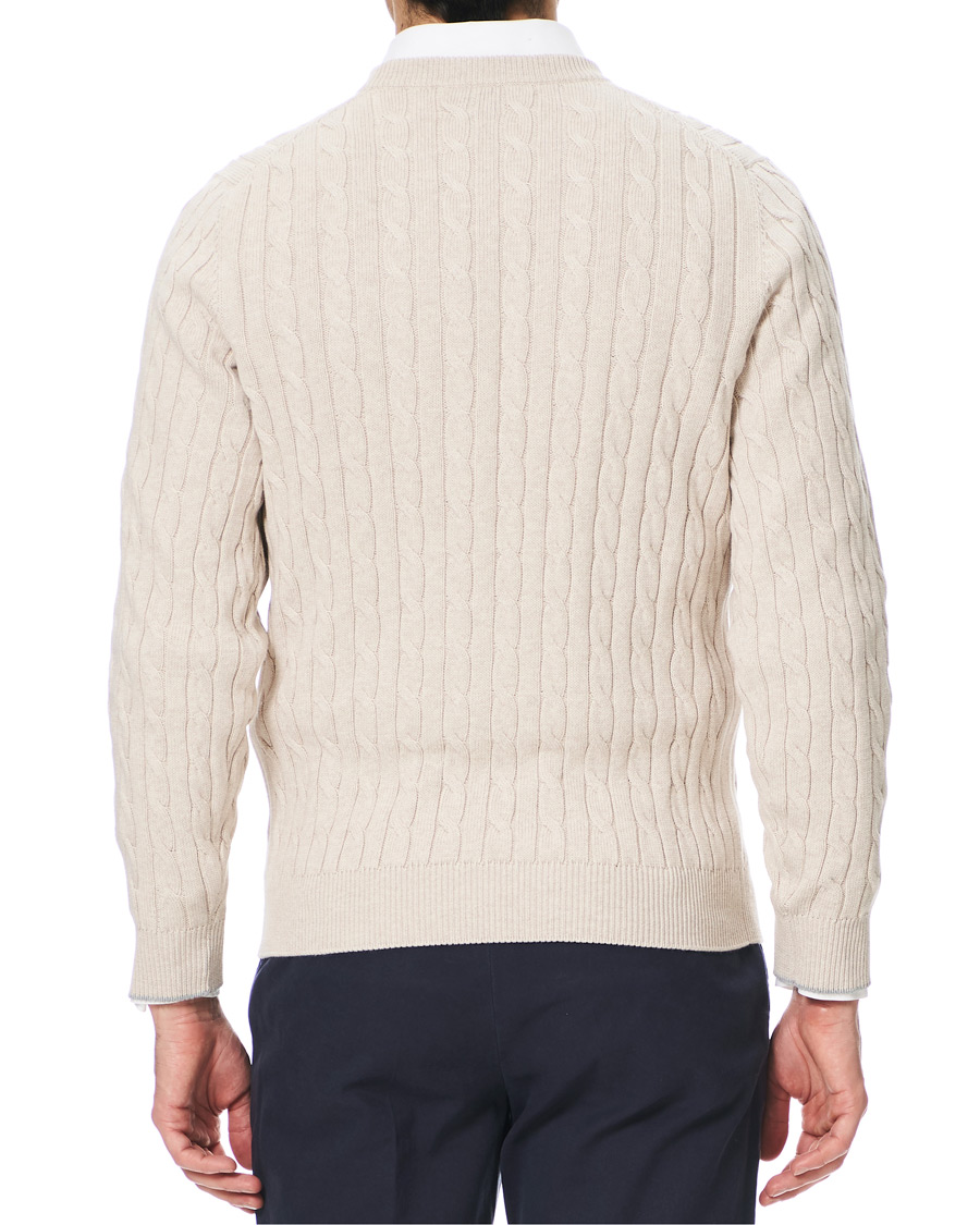 Mies | Puserot | Brunello Cucinelli | Crew Neck Cotton Cable Sweater Beige