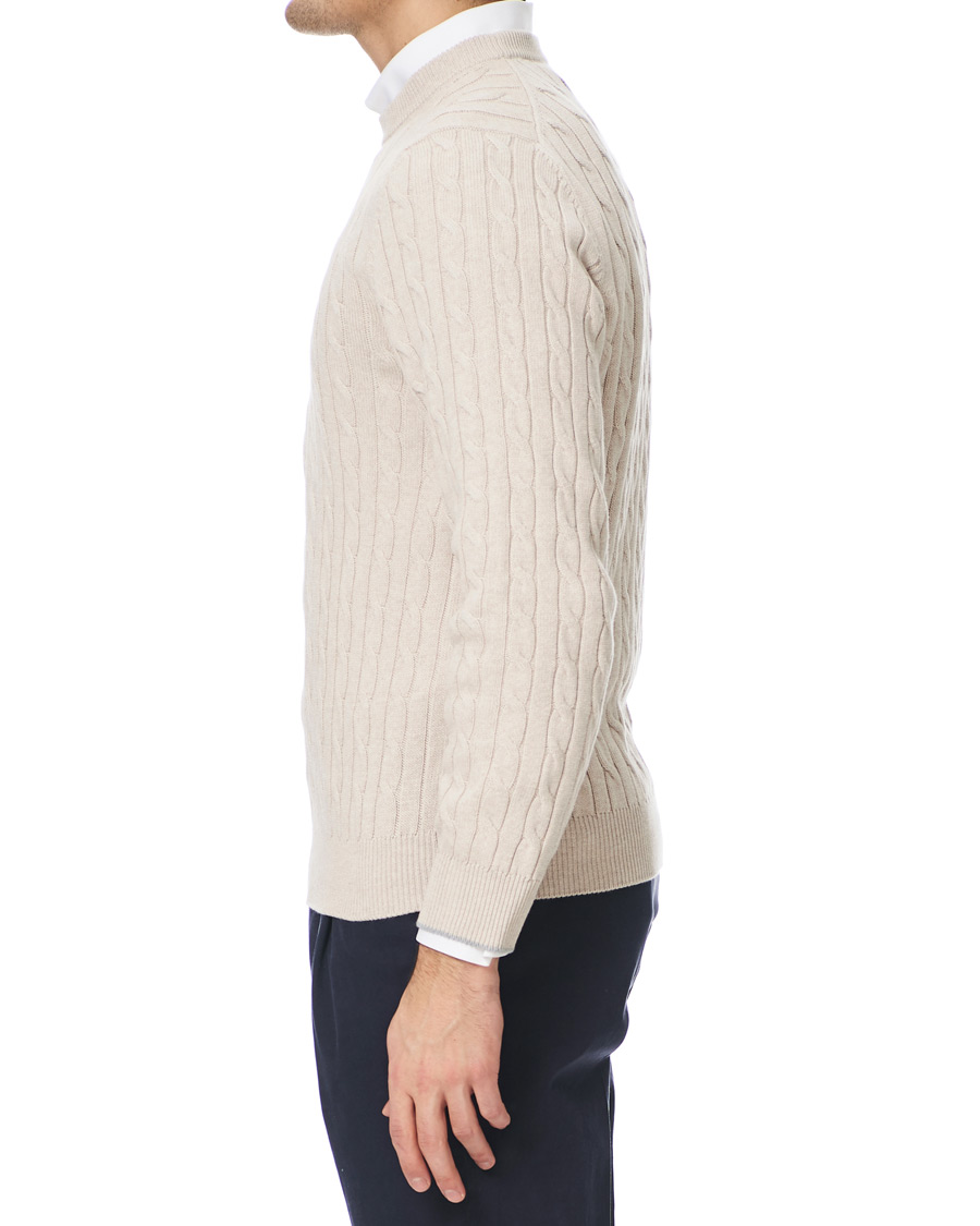 Mies | Puserot | Brunello Cucinelli | Crew Neck Cotton Cable Sweater Beige
