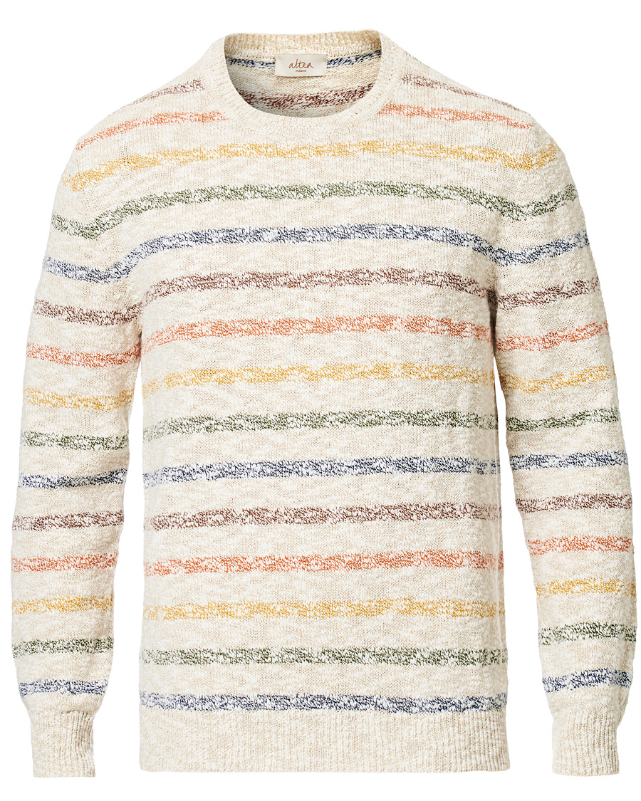 Mies | Puserot | Altea | Cotton/Linen Multi Stripe Sweater Beige