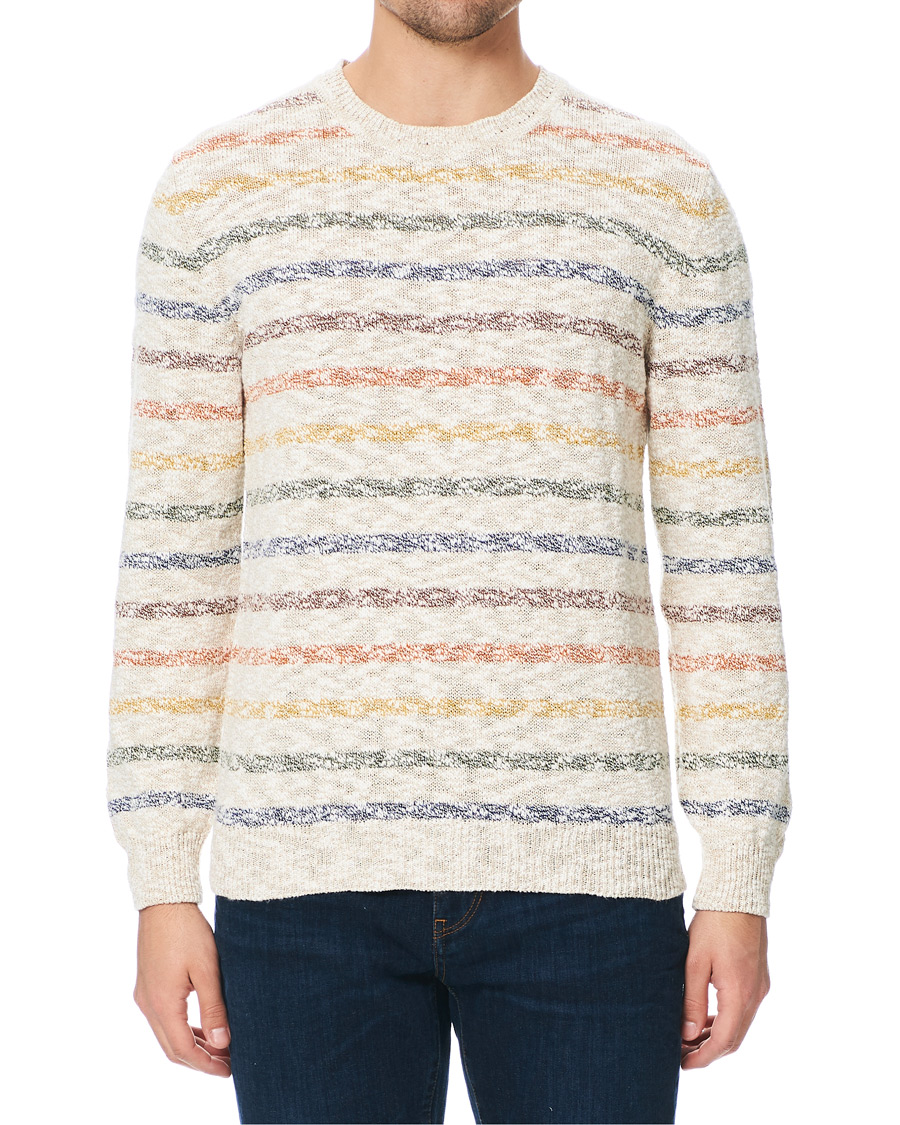 Mies | Puserot | Altea | Cotton/Linen Multi Stripe Sweater Beige