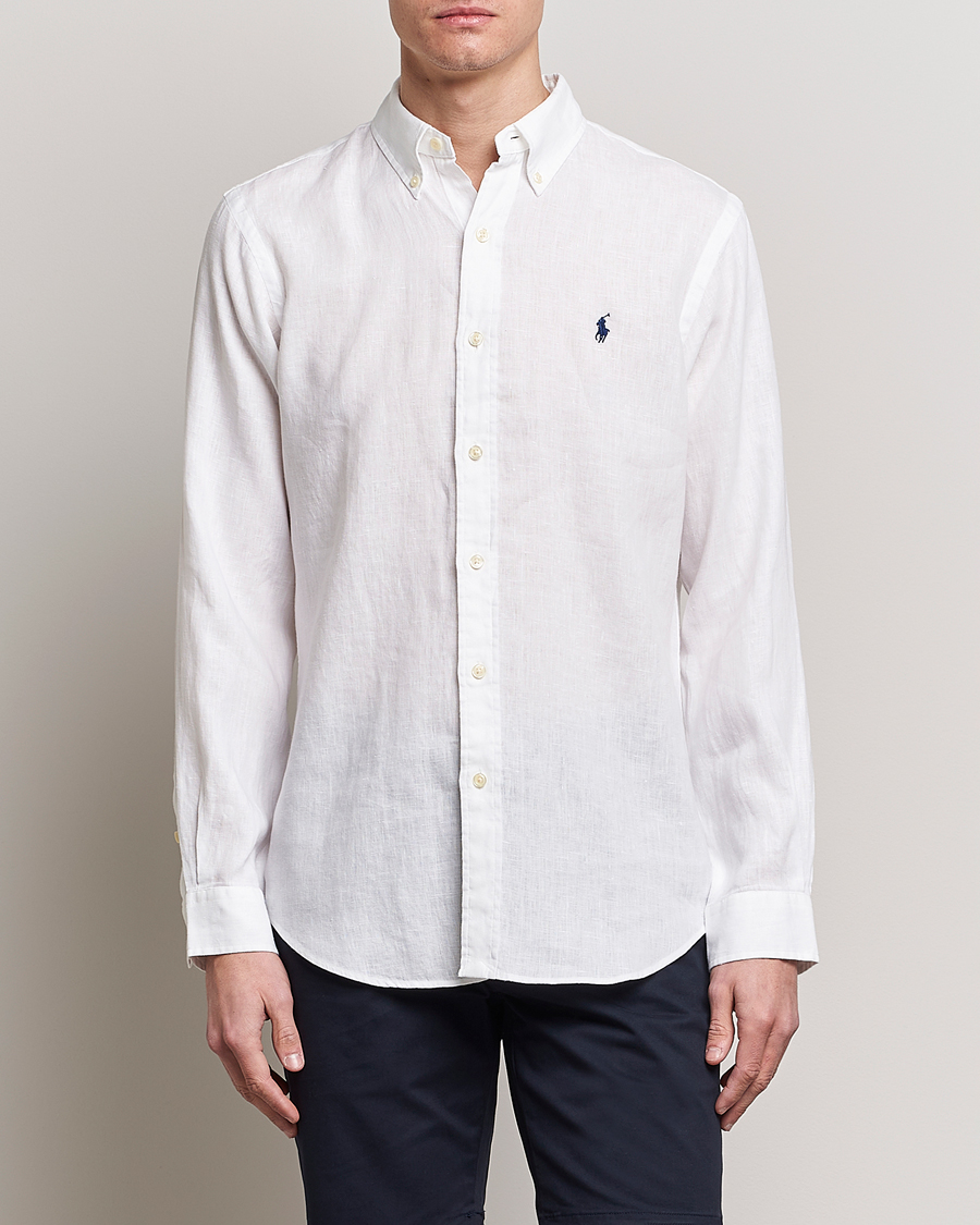 Mies | Pellavapaidat | Polo Ralph Lauren | Custom Fit Linen Button Down White
