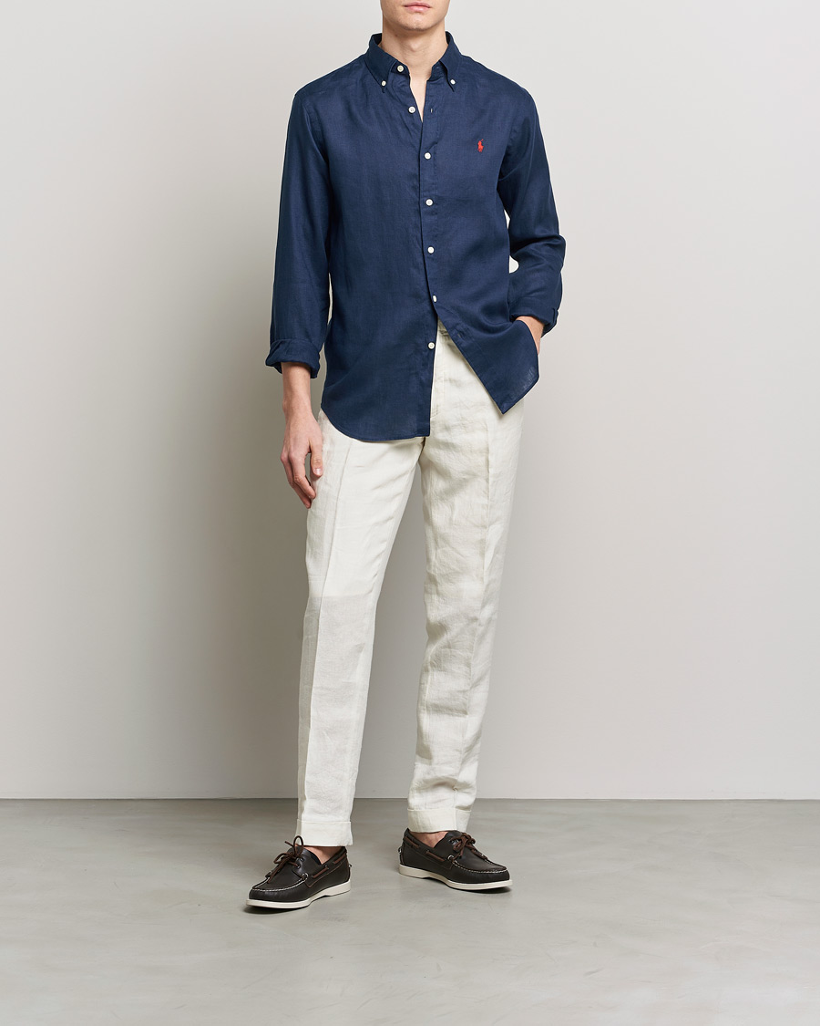 Mies | Kauluspaidat | Polo Ralph Lauren | Custom Fit Linen Button Down Newport Navy