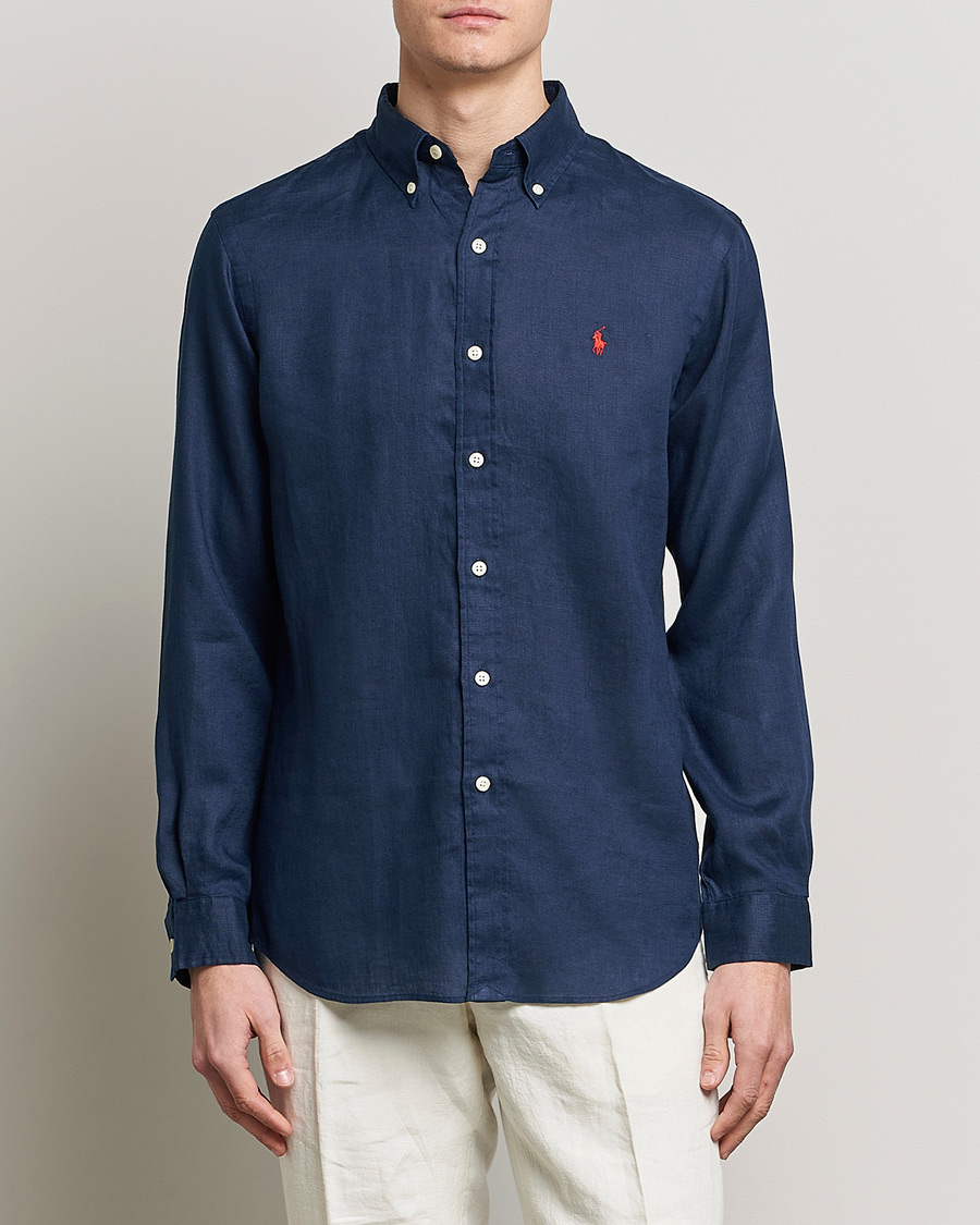 Mies | Kesän valikoima | Polo Ralph Lauren | Custom Fit Linen Button Down Newport Navy