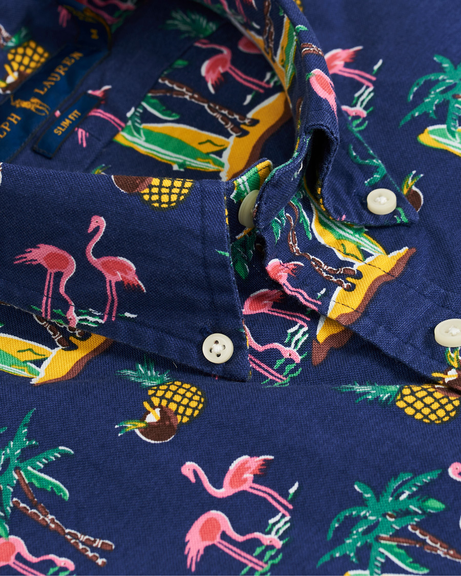 Mies | Kauluspaidat | Polo Ralph Lauren | Slim Fit Printed Short Sleeve Shirt Coconut Flamingo