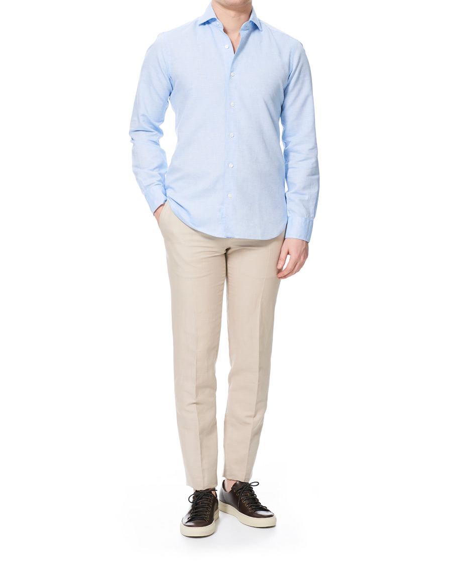 Mies | Kauluspaidat | Barba Napoli | Dandylife Slim Fit Cotton/Linen Shirt Blue