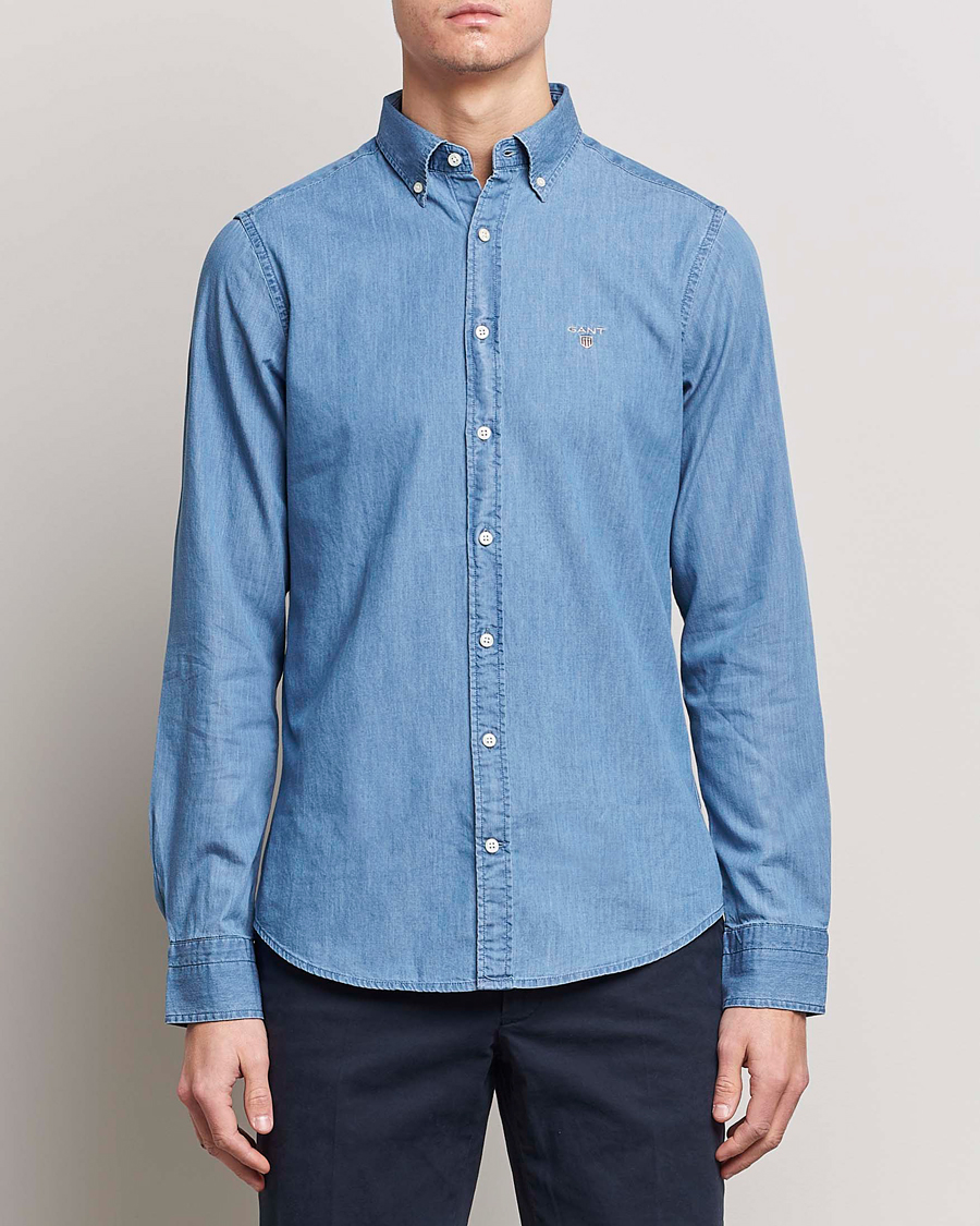 Mies | Farkkupaidat | GANT | Slim Fit Indigo Shirt Semi Light Blue