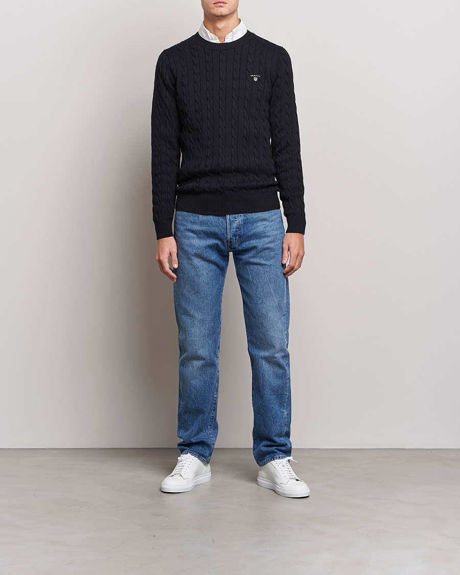 Mies | Puserot | GANT | Cotton Cable Crew Neck Pullover Black