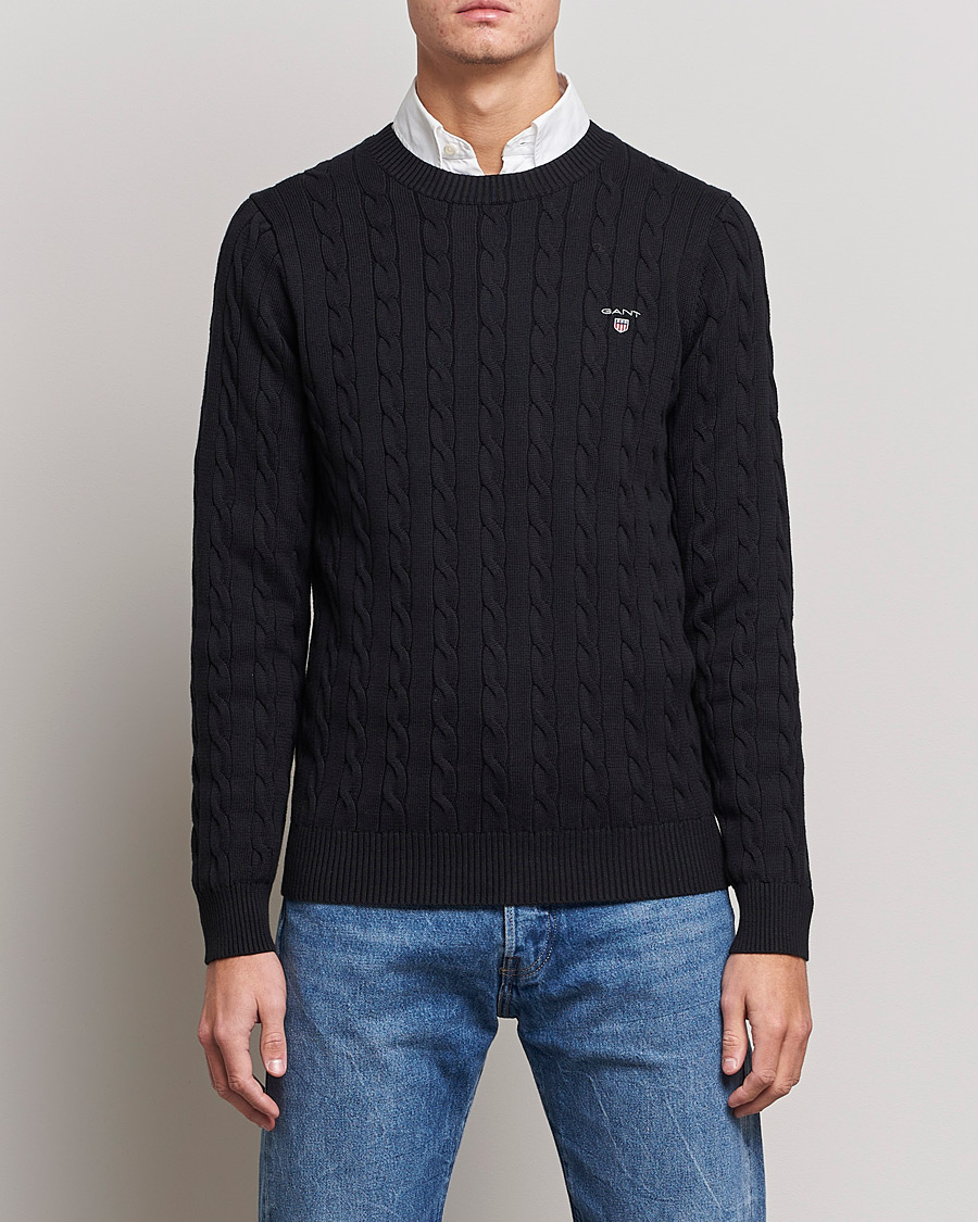 Mies | Neuleet | GANT | Cotton Cable Crew Neck Pullover Black