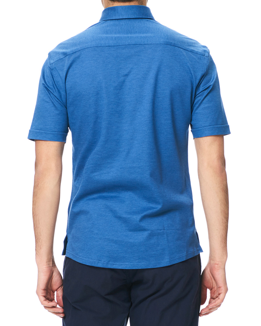 Mies | Pikeet | Eton | Slim Fit Short Sleeve Pique Shirt Blue