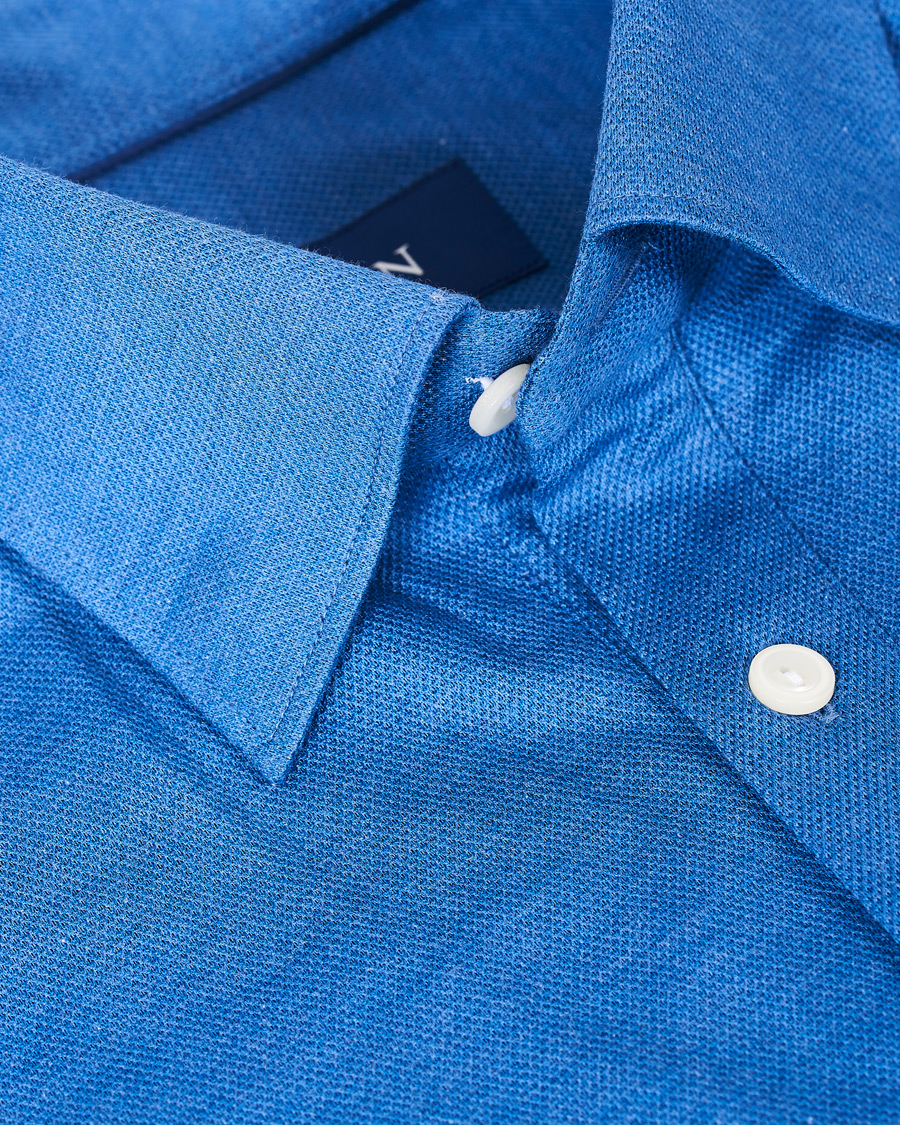 Mies | Pikeet | Eton | Slim Fit Short Sleeve Pique Shirt Blue