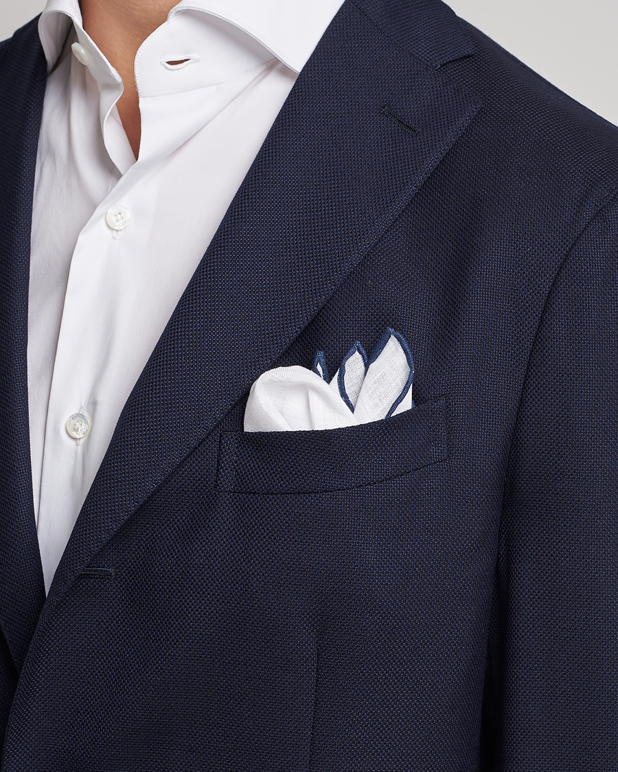 Mies | Taskuliinat | Amanda Christensen | Linen Paspoal Pocket Square White/Navy
