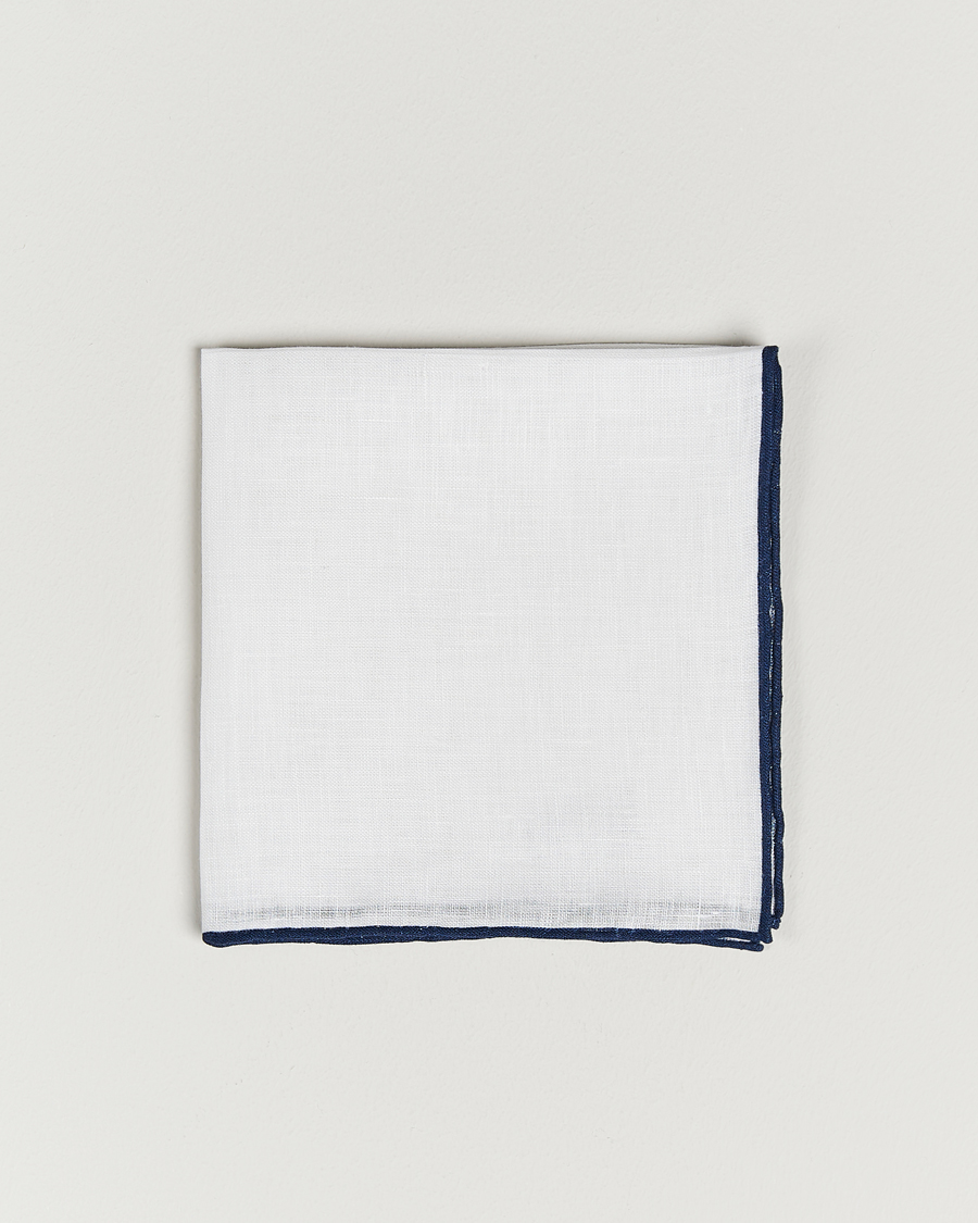 Mies | Taskuliinat | Amanda Christensen | Linen Paspoal Pocket Square White/Navy