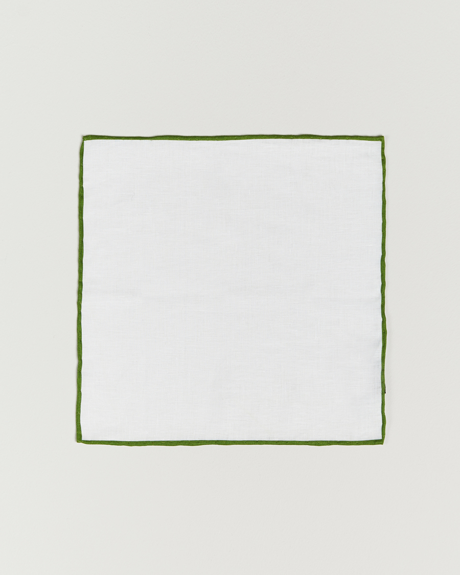Mies |  | Amanda Christensen | Linen Paspoal Pocket Square White/Green