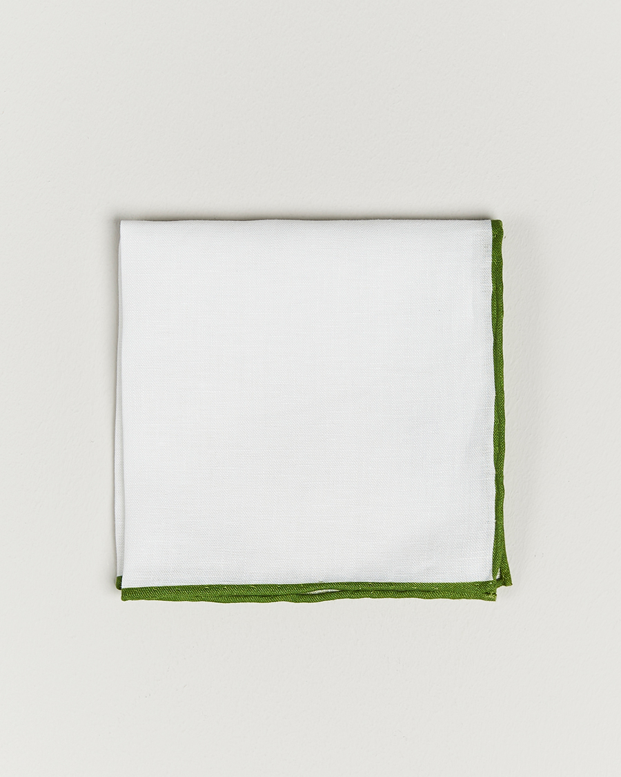 Mies | Taskuliinat | Amanda Christensen | Linen Paspoal Pocket Square White/Green